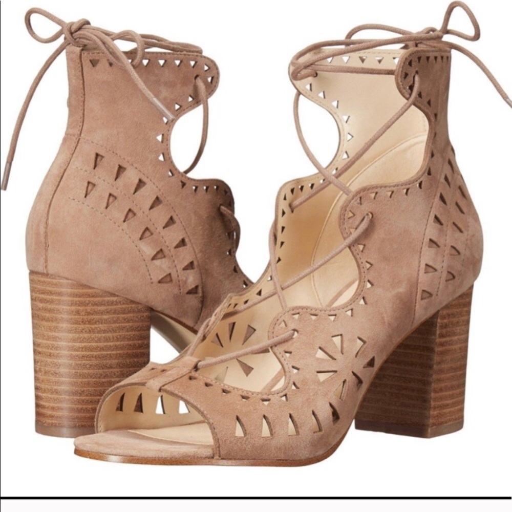 Nine West suede tie up heels nude